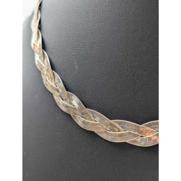 Silver Plated Three Woven Flat Herringbone 16"-18" Necklace - Picture 3 of 5